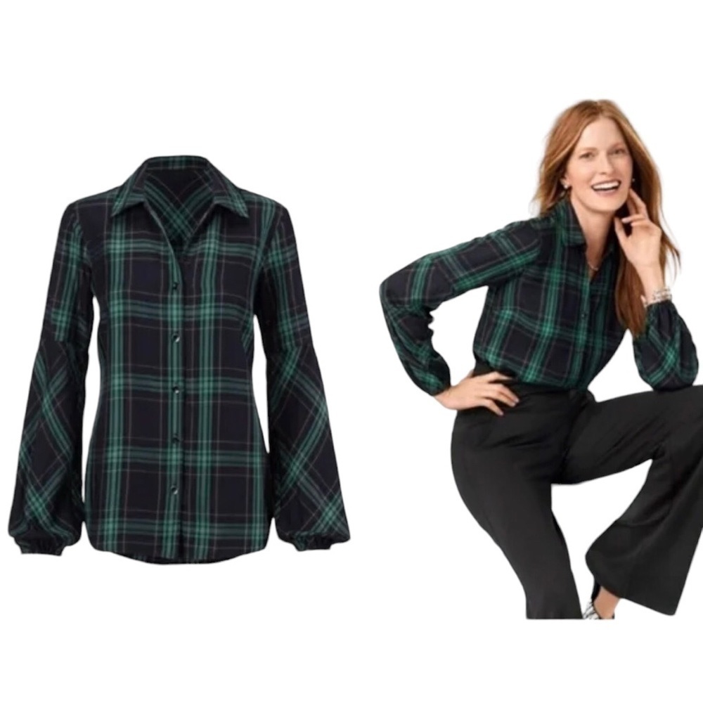 CAbi Big Sur Plaid Button Down Shirt Size XS Style 3769 Long Sleeve
